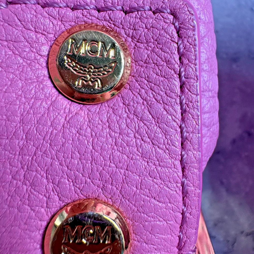 MCM Pink Monogram Gold Stud Leather Stark Backpack Laptop School Bag Comfort - Picture 9 of 16